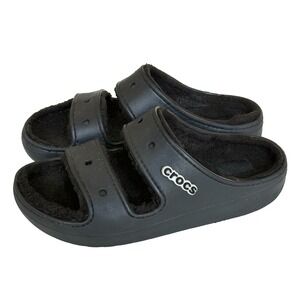 Crocs Classic Cozzzy Black Sandals Soft Fleece Lining Men's 10 Women's 12